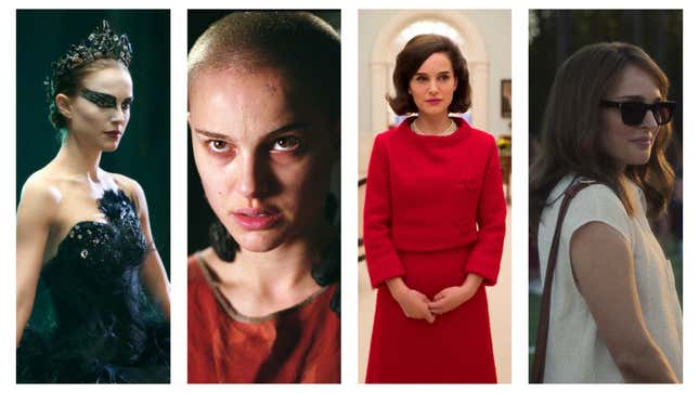 Image collage of Black Swan, V For Vendetta, Jackie, and May December